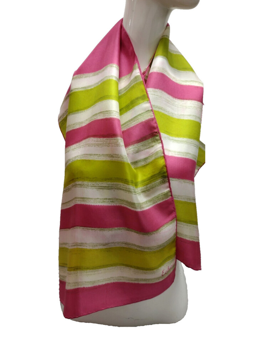 Vintage 1960s Mod Echo Pure Pure Silk Long Scarf Pink Chartreuse Neon Green